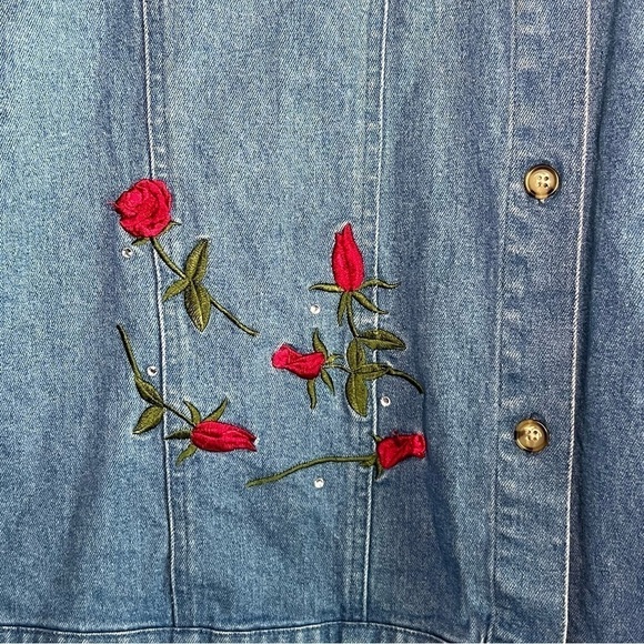 Quacker Factory Vintage Rose Embroidered Denim Button Front Jacket Size 2X - Picture 15 of 15